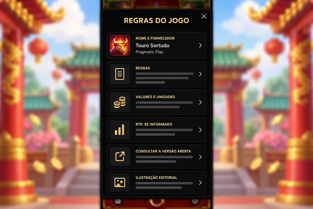 Checklist ilustrado de nome, fornecedor, regras e valores da versão aberta.